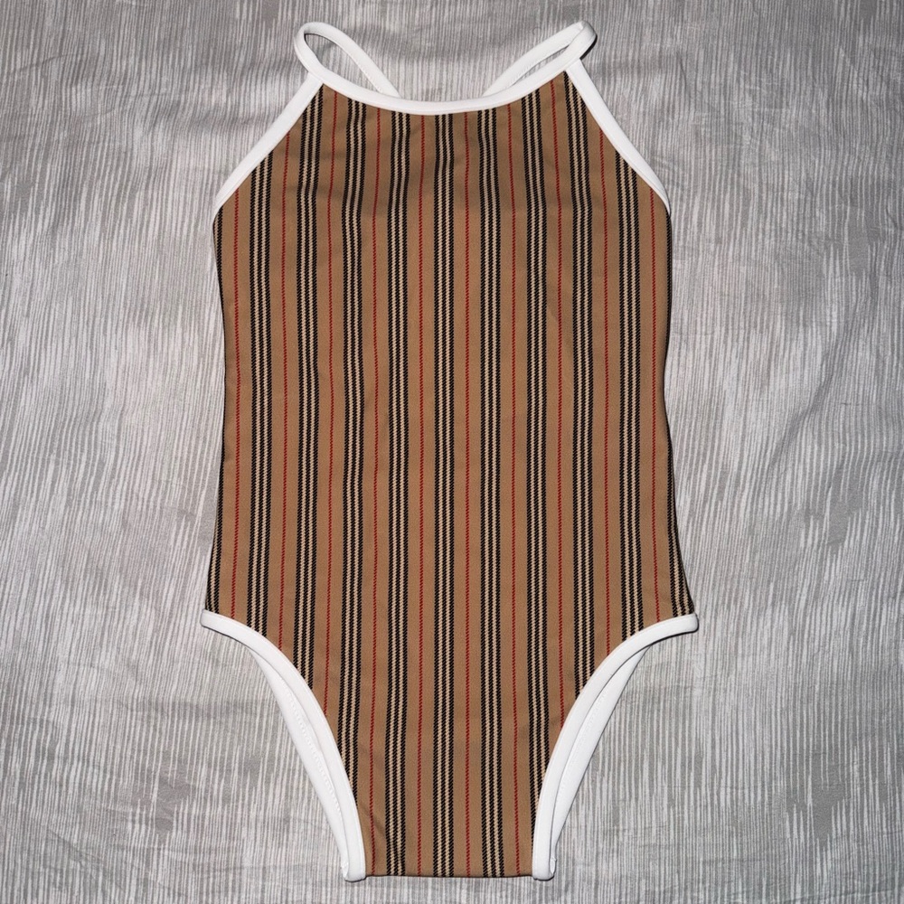 Striped Brown Kids One Piece Swimsuit